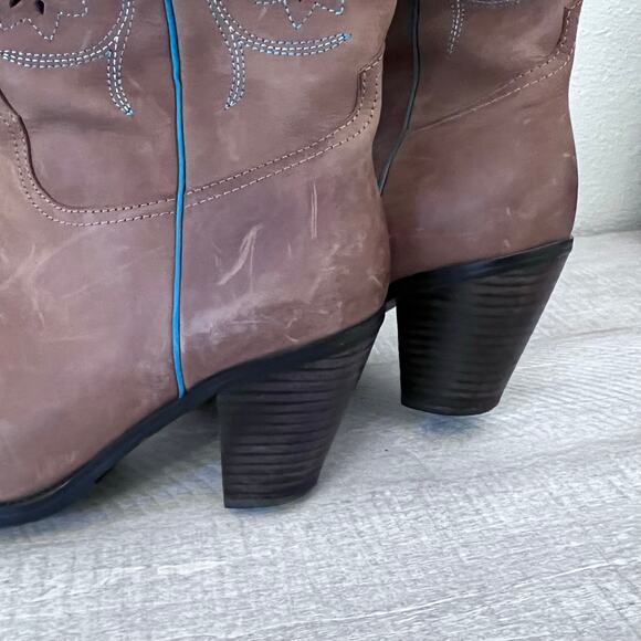 Franco Sarto Pointy Cowboy Western Block Heels Leather Boots 8M Brown Festival - Picture 6 of 9